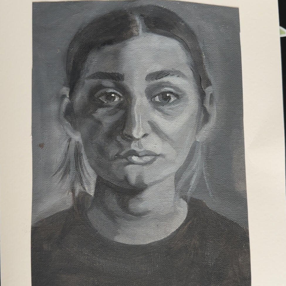 Portrait in Black & Gray Oil Paint